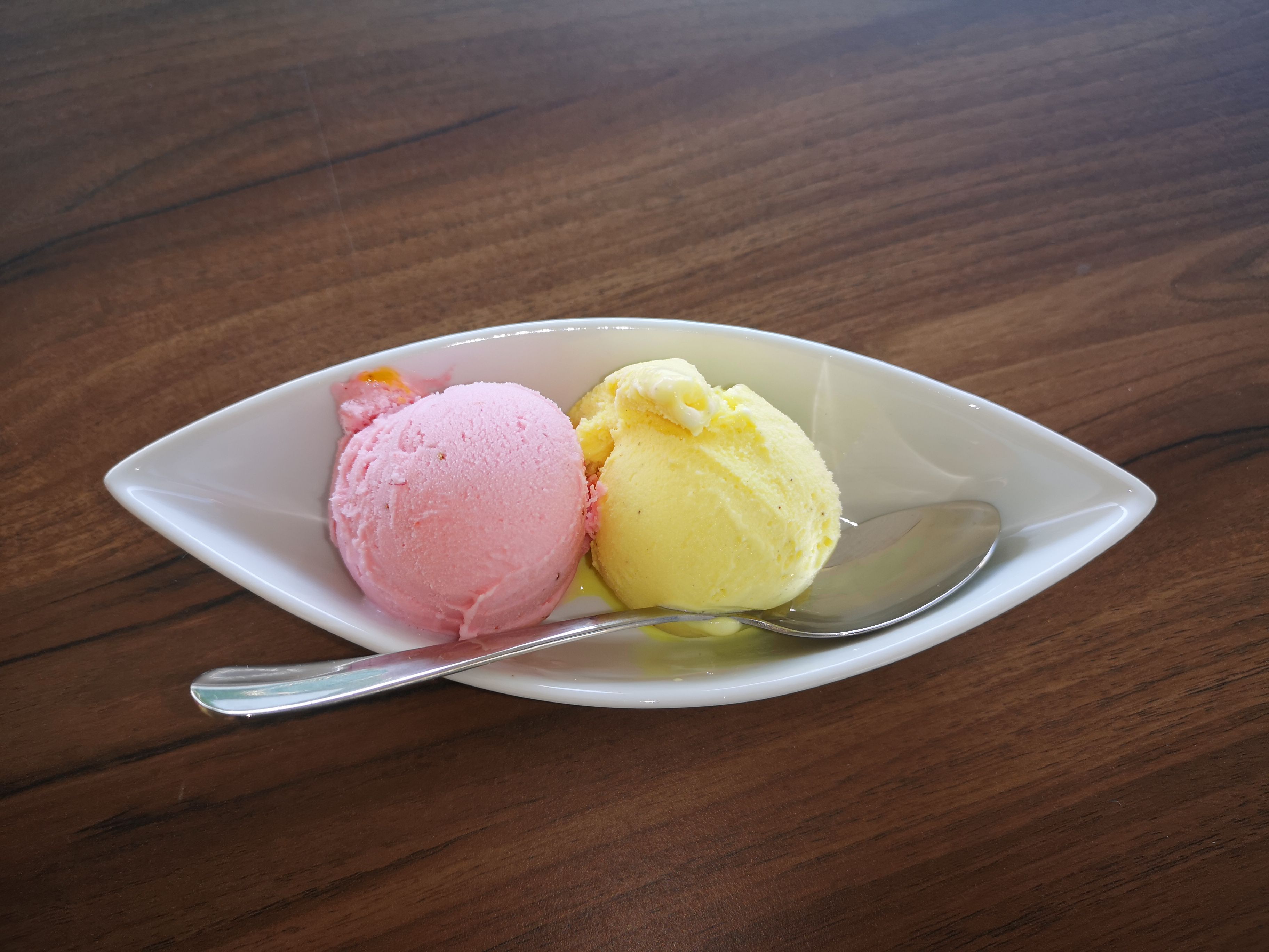 Zwei Kugeln hausgemachtes Eis im Schälchen